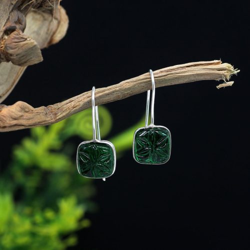 Green Color Glass Stone Oxidised Earrings