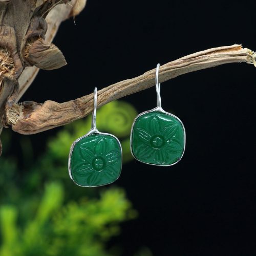 Green Color Glass Stone Oxidised Earrings