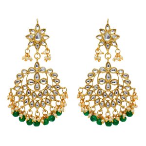 Green Color Imitation & Kundan Earrings-0