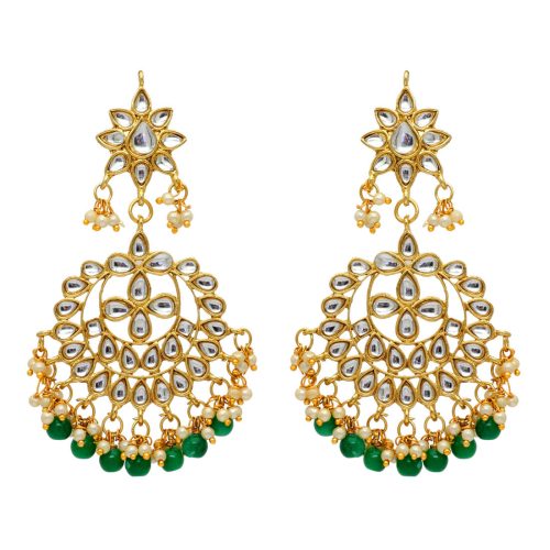 Green Color Imitation & Kundan Earrings