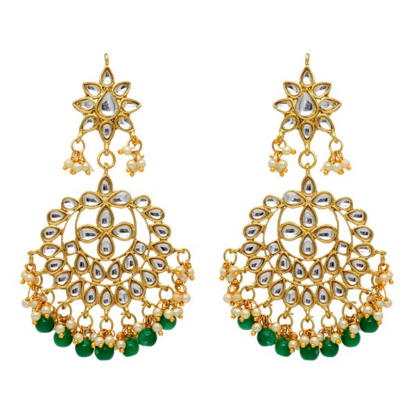 Green Color Imitation & Kundan Earrings-0