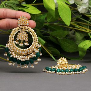 Green Color Kundan Earrings-0