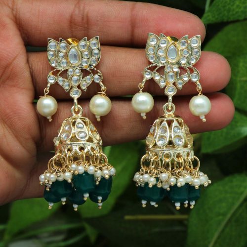 Green Color Kundan Earrings