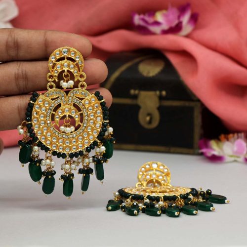 Green Color Kundan Earrings