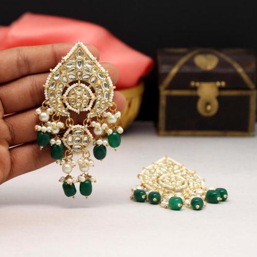 Green Color Kundan Earrings