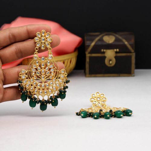 Green Color Kundan Earrings