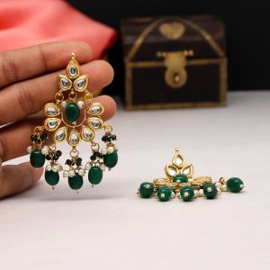 Green Color Kundan Earrings-0