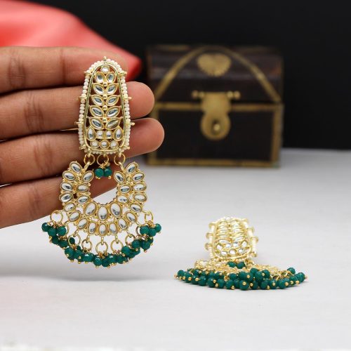 Green Color Kundan Earrings