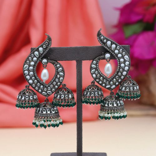 Green Color Kundan Earrings