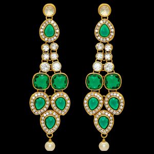 Green Color Kundan Kundan Earrings-0
