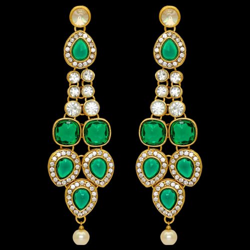 Green Color Kundan Kundan Earrings