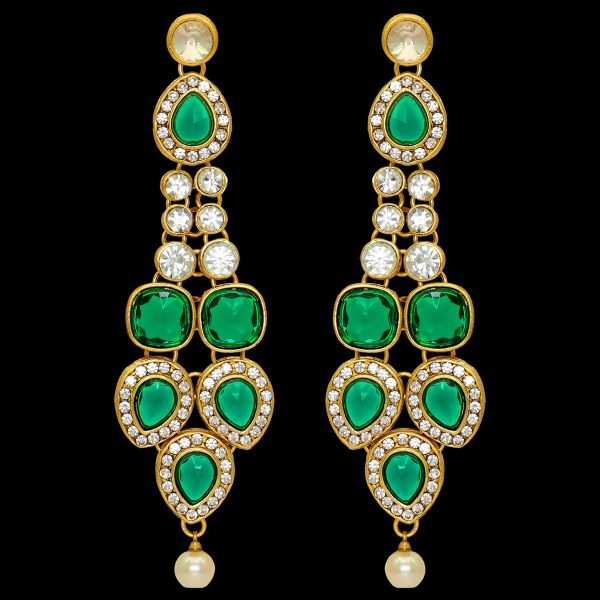 Green Color Kundan Kundan Earrings-0
