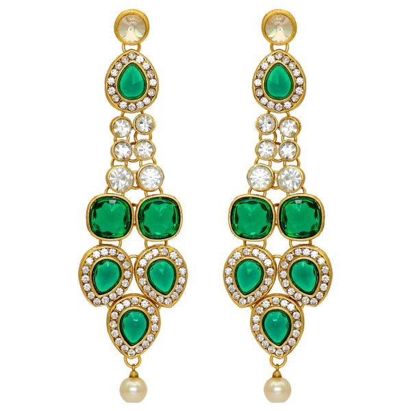 Green Color Kundan Kundan Earrings-10806