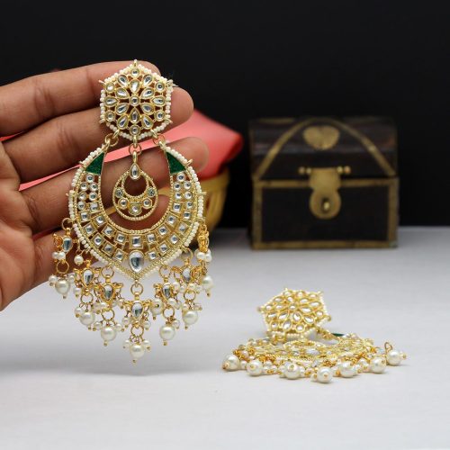 Green Color Kundan Meena Earrings