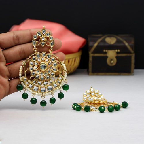 Green Color Kundan Meenakari Earrings