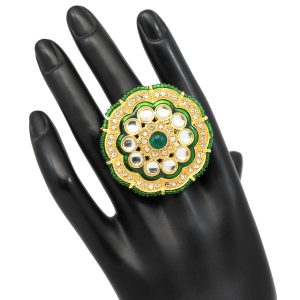 Green Color Kundan Meenakari Finger Ring For Women-0