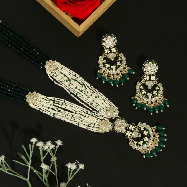 Green Color Kundan Meenakari Necklace Set-3579