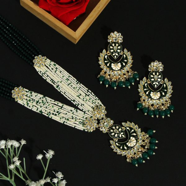 Green Color Kundan Meenakari Necklace Set-3603