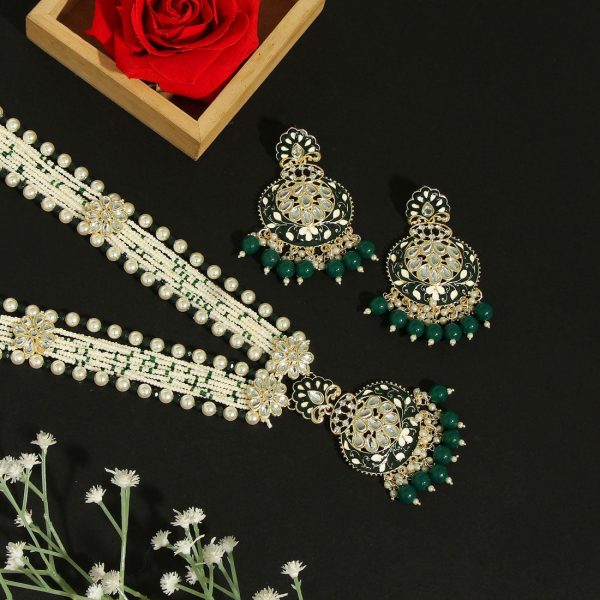 Green Color Kundan Meenakari Necklace Set-3747