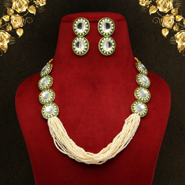 Green Color Kundan Meenakari Necklace Set-0