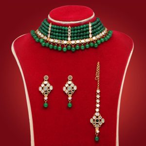 Green Color Kundan Mirror Necklaces Set-0