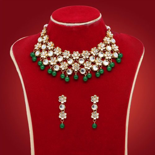 Green Color Kundan Necklace Set