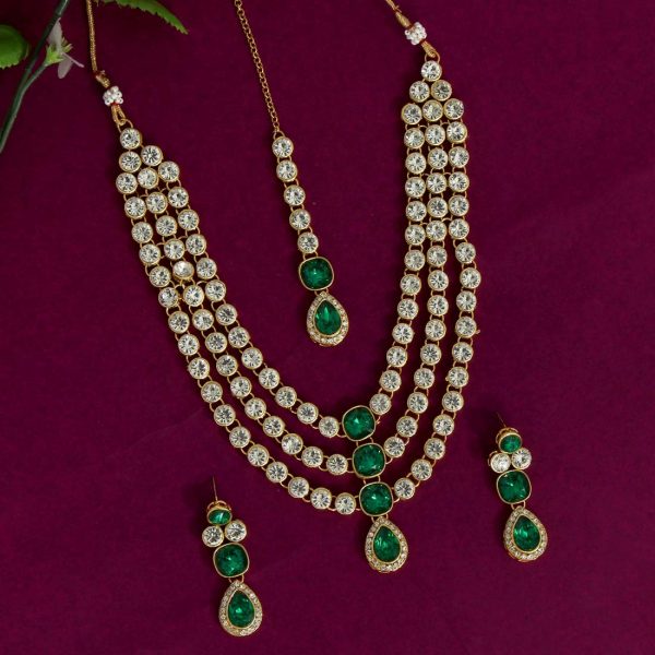 Green Color Kundan Necklace Set-0