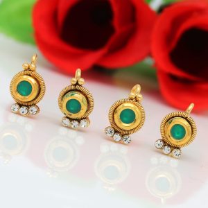 Green Color Kundan Nose Pin Combo Of 4 Pieces-0