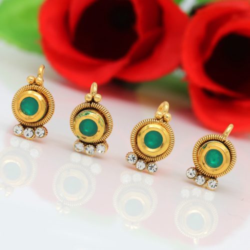 Green Color Kundan Nose Pin Combo Of 4 Pieces