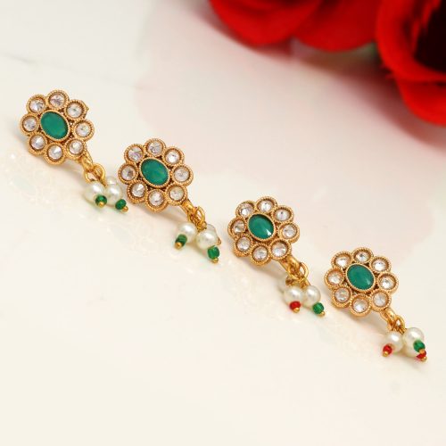 Green Color Kundan Nose Pin Combo Of 4 Pieces