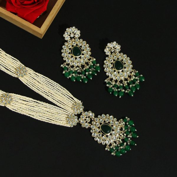 Green Color Long Kundan Necklace Set-3727