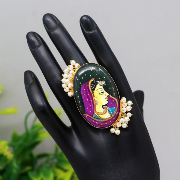 Green Color Lord Krishna Meenakari Finger Ring For Women-16023