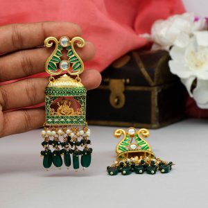 Green Color Meenakari Earrings-0