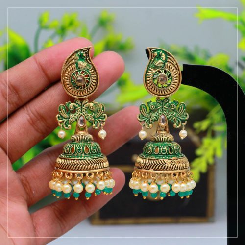 Green Color Mint Meena Earrings