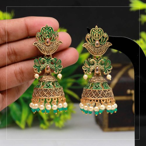 Green Color Mint Meena Earrings