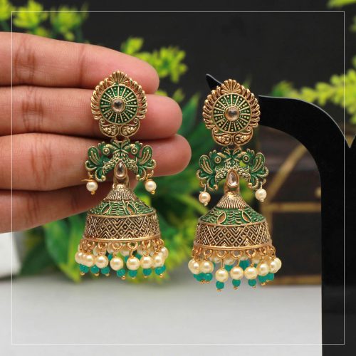 Green Color Mint Meena Earrings