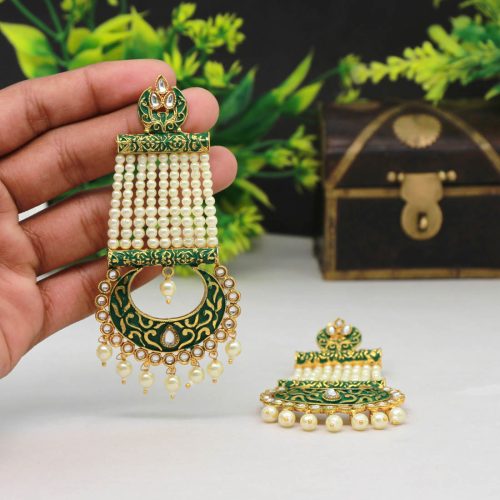 Green Color Mint Meena Earrings