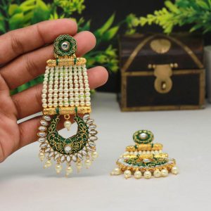 Green Color Mint Meena Earrings-0