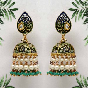 Green Color Mint Meena Earrings-0