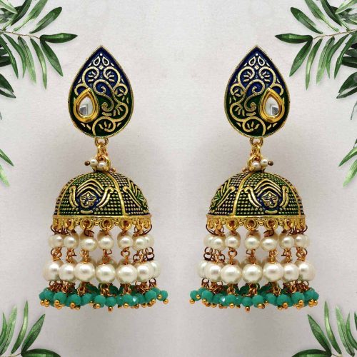 Green Color Mint Meena Earrings