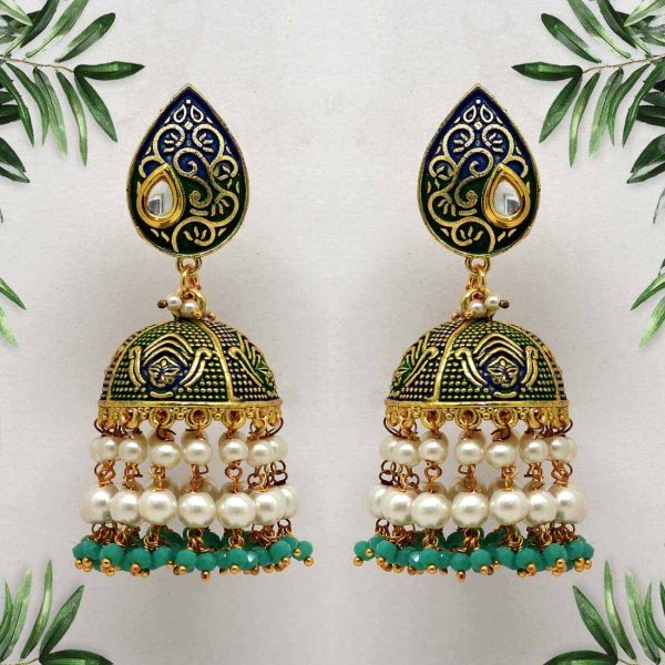 Green Color Mint Meena Earrings-0