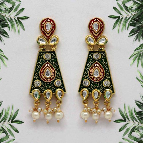 Green Color Mint Meena Earrings