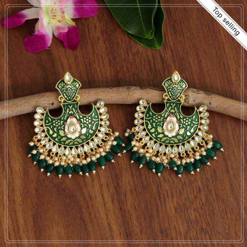 Green Color Mint Meena Earrings