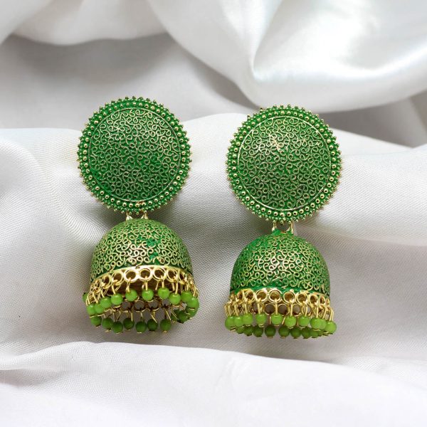 Green Color Mint Meena Earrings-0