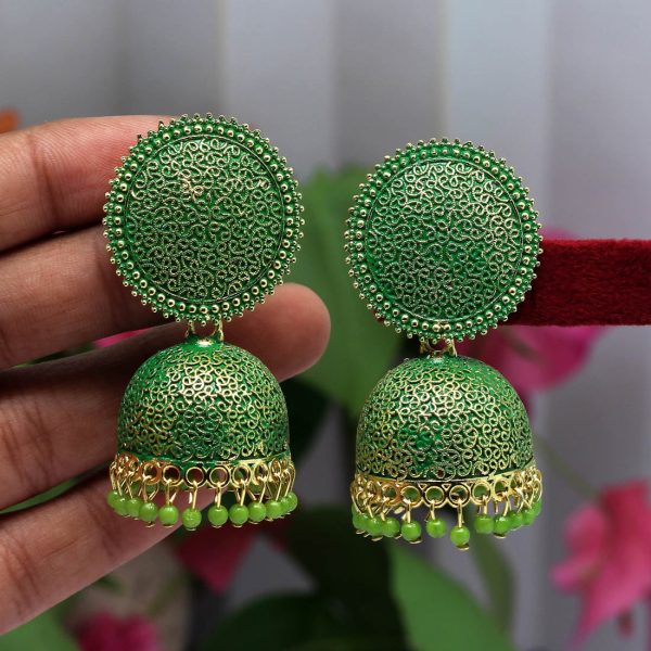 Green Color Mint Meena Earrings-12797