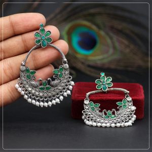 Green Color Oxidised Earrings-0