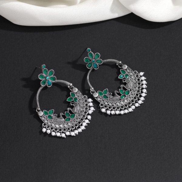 Green Color Oxidised Earrings-15044