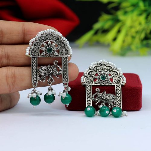 Green Color Oxidised Earrings