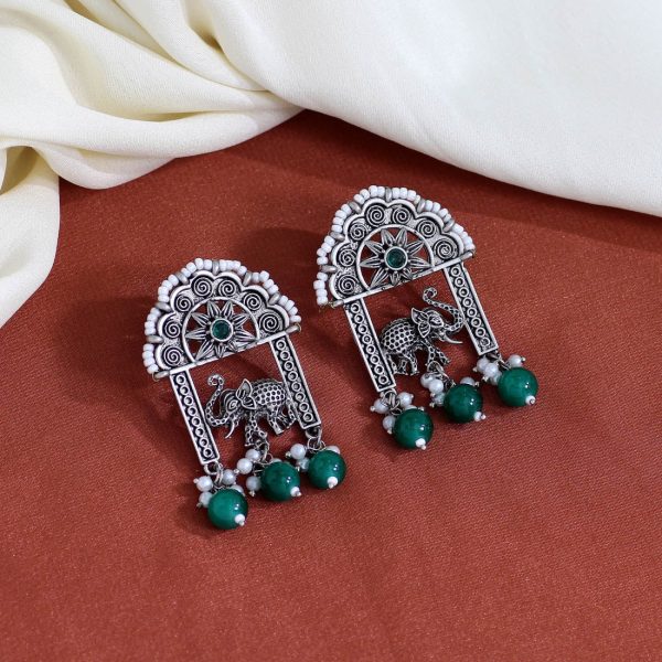 Green Color Oxidised Earrings-14737