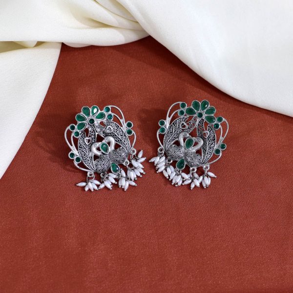 Green Color Oxidised Earrings-0